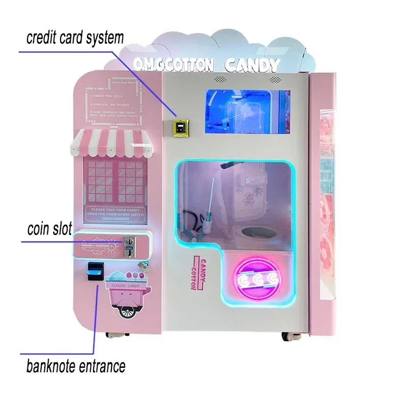 YG New Arrival Full Automatic Commercial Cotton Candy Fairy Floss Vending Making Machine Coin Bill Credit Card Acceptor Vendings