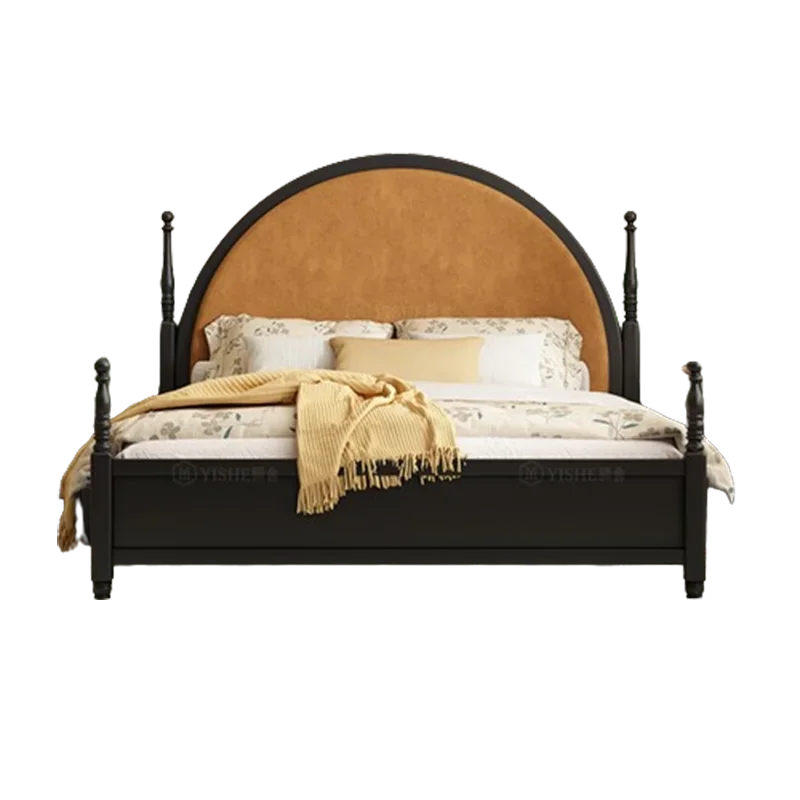 #Wood Solid American Bed Master Modern Large Master Bedding Bed Retro Black Camas Moderrnas Inteligentes Bedroom Furniture