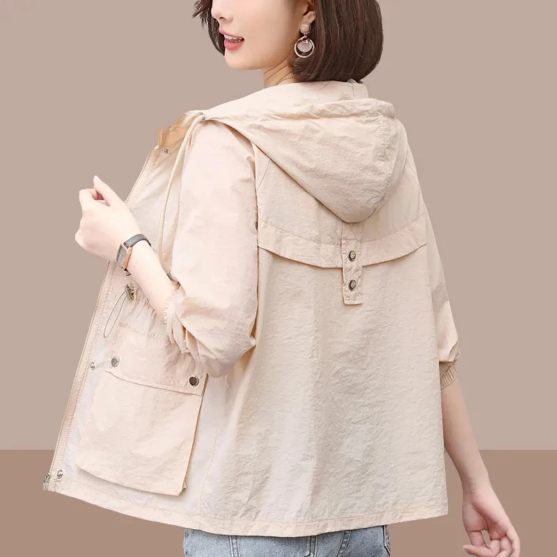 Chaqueta fina de protección solar para mujer, abrigo informal con cremallera, Tops básicos, novedad de verano 2023