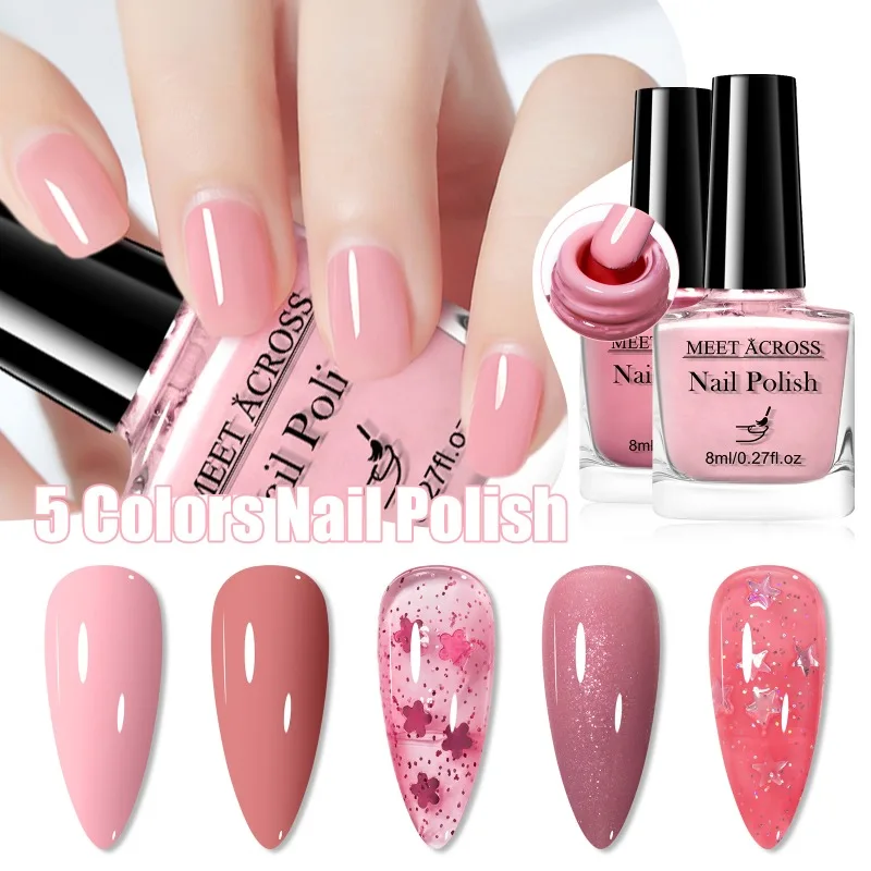 5 Pz/set 8ml Bottiglia di Vetro Marrone Rosso Gel Smalto Set NoWipe Top Soak Off UV LED Lacca per unghie Glitter Colore Art Smalto per unghie