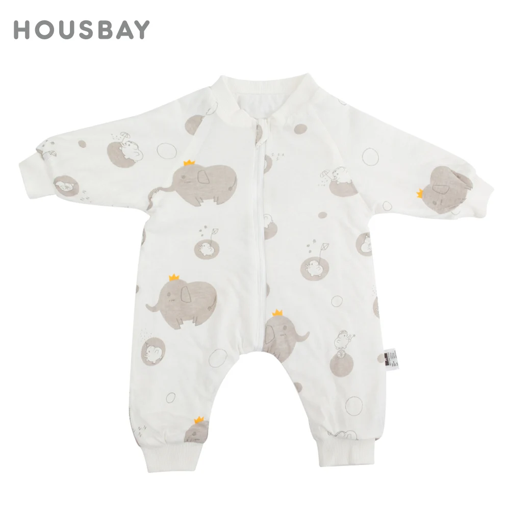 Saco de dormir para niños de 0 a 4 años, sacos de dormir finos de algodón suave para otoño, mono con estampado de elefante gris, pijamas para niños