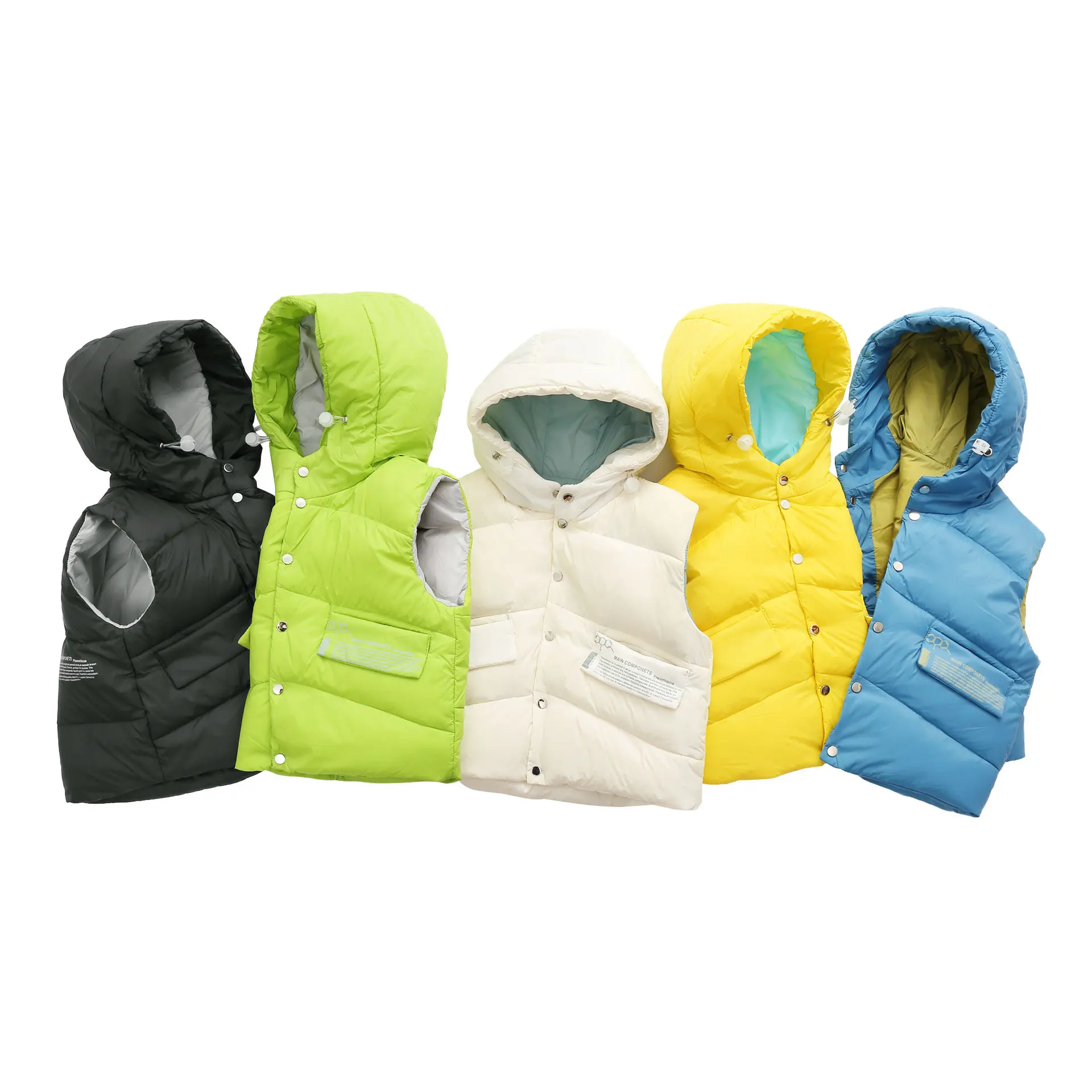 

Autumn Winter 3-8 Years Old Children's Down Cotton Hooded Vest Fashion Boys Girls Jackets Solid Covered Button Kids Waistcoat