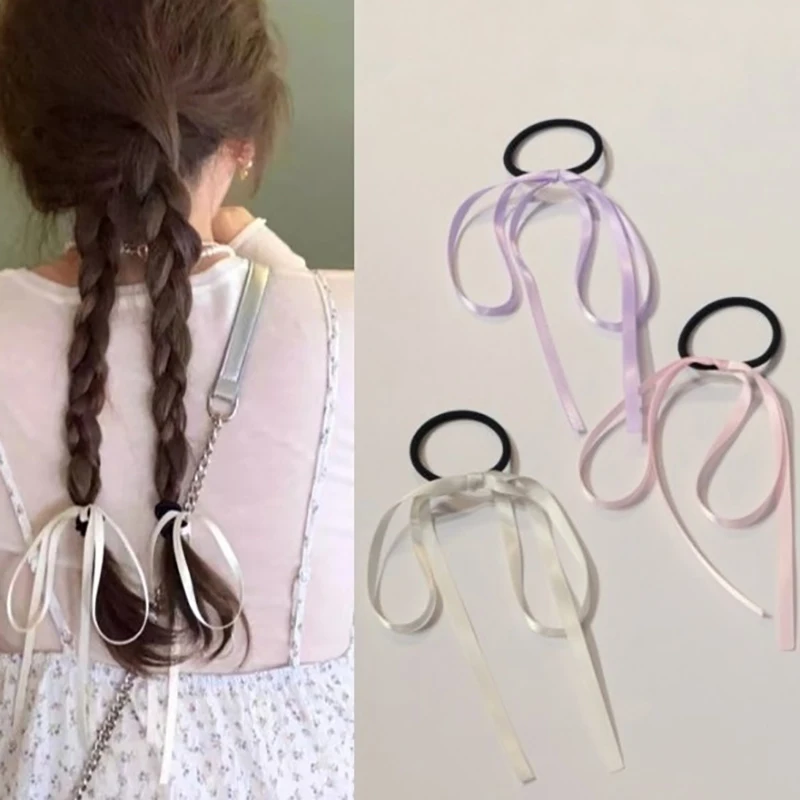 Colorido Bowknot Headdress para Mulheres e Meninas, Ponytail Hair Rope, Long Ribbon, Acessórios para Cabelo, Simples, Doce Moda, Elástico