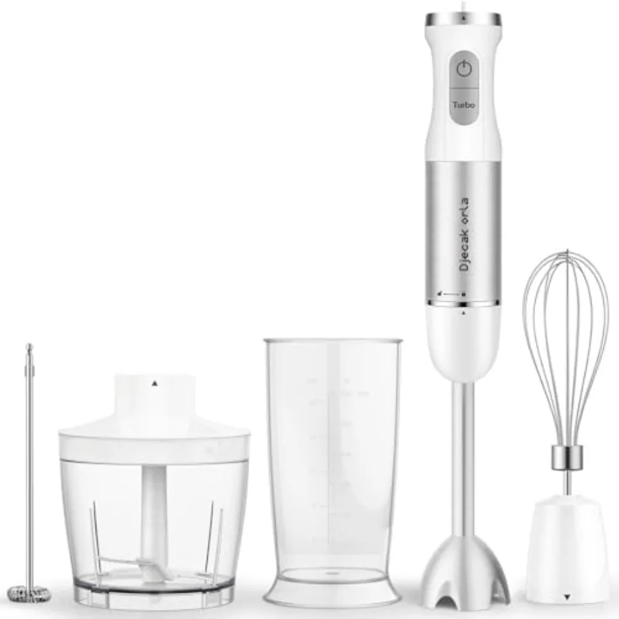 

Модернизированный погружной ручной блендер 5-в-1 мощностью 1100 Вт с 30 скоростями (до 15 500 об/мин), ручной вспениватель молока, кухонный комбайн в белом цвете