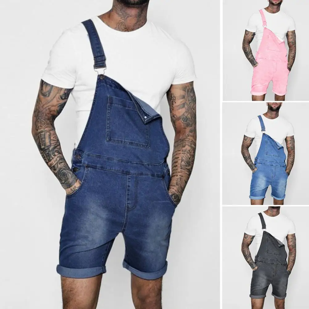 Pink Denim Overall Shorts for Men Fashion Hip Hop Streetwear Mens Jeans Overall Shorts Plus Size Summer Short Jean Jumpsuits