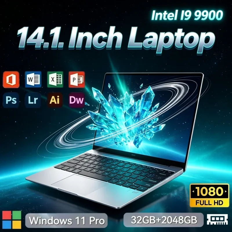 For Student Business Gamer 14.1 Inch Notebook PC Intel Core i9‑9900 Windows 11 32GB RAM 2TB SSD Thin Light Portable Laptop
