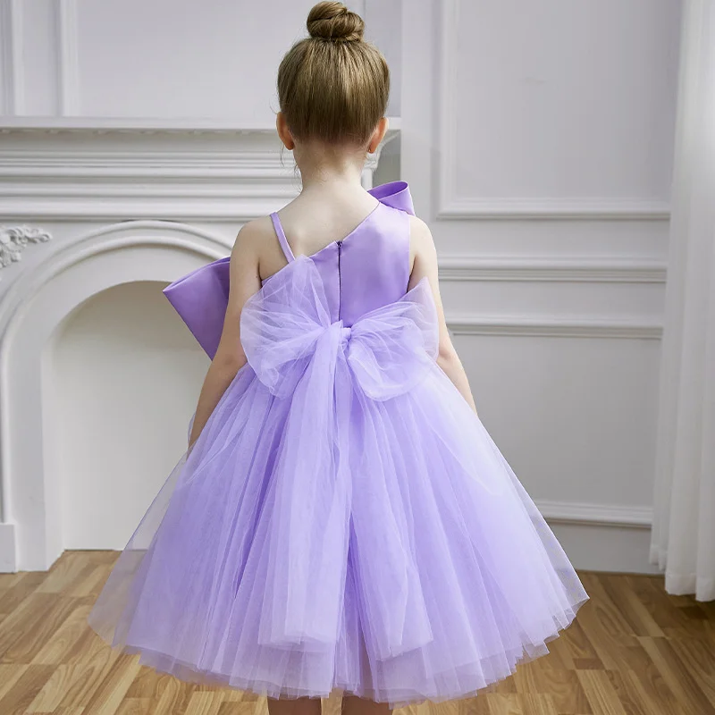 Girls Suspender Dress Princess Big Bow Birthday Party Gown Children Performance Wedding Fluffy Mesh Dresses Kids Summer Clothing
