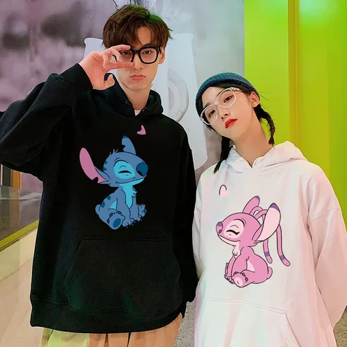 Sudadera con capucha de pareja de dibujos animados de Disney Stitch para mujer, jersey holgado con capucha para hombres y mujeres, moda de otoño e invierno, ropa sencilla para el Campus
