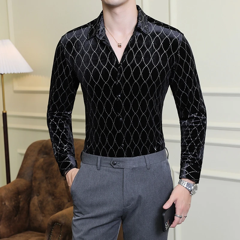 

Premium Polka Dot Print Shirts For Men Long Sleeve Silky Slim Fit Spring Quality Soft Comfortable Casual Gentleman Chemise Homme