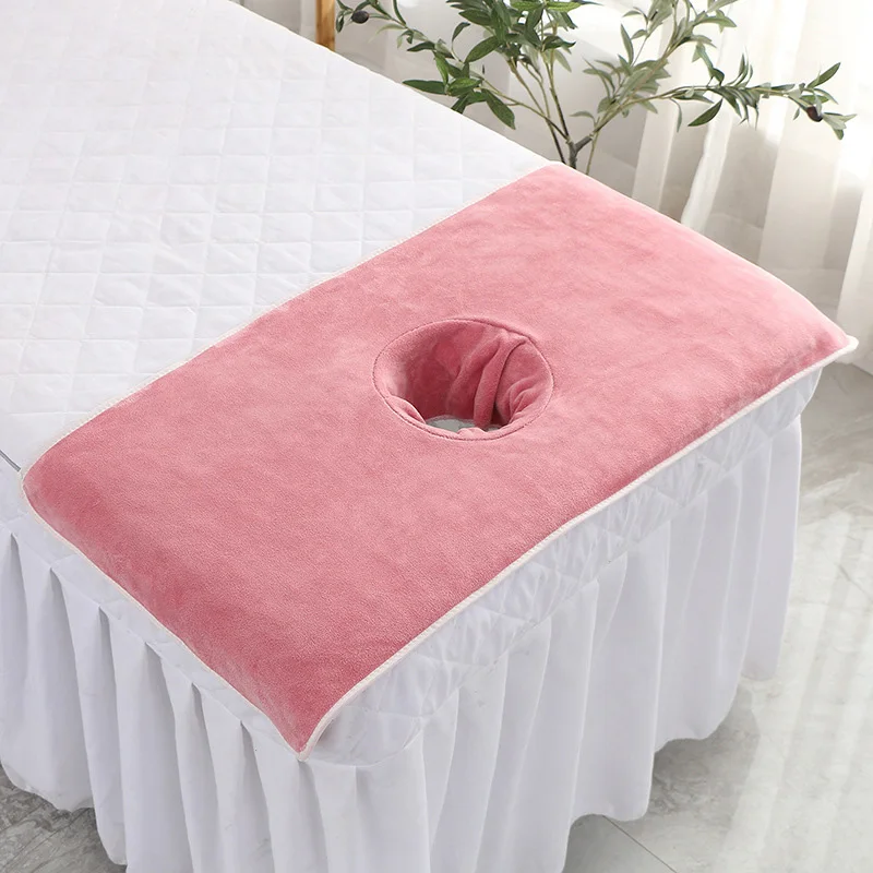 40*80cm Thickened Coral Towelling Beauty SPA Massage Face Towel with Hole Bed Bandana Massage Table Planking