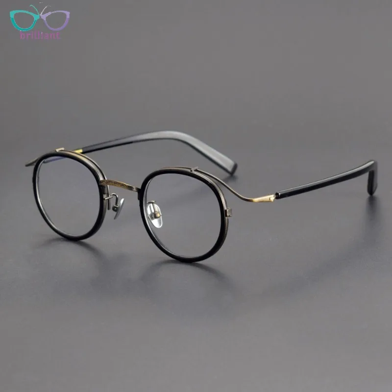 

Retro Pure Titanium Glasses New Men Women Fashion Round Eyeglass Frame Can Be Matched Myopia Anti Blue Light Color Changing Lens