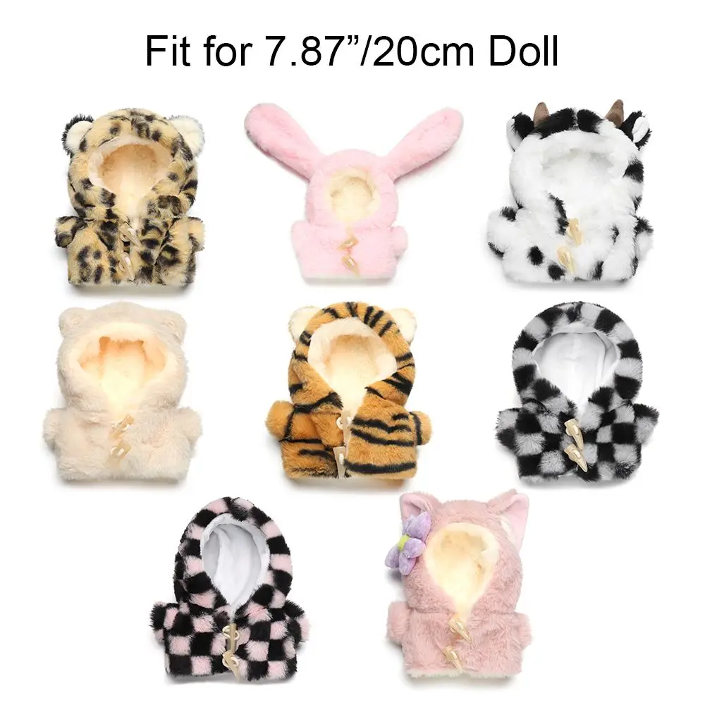 20cm Winter haarige Outfits austauschbare Geschenk Mini Horn Schnalle Kaninchen Bär Tiger Puppe Kleidung Tier Plüsch Mantel