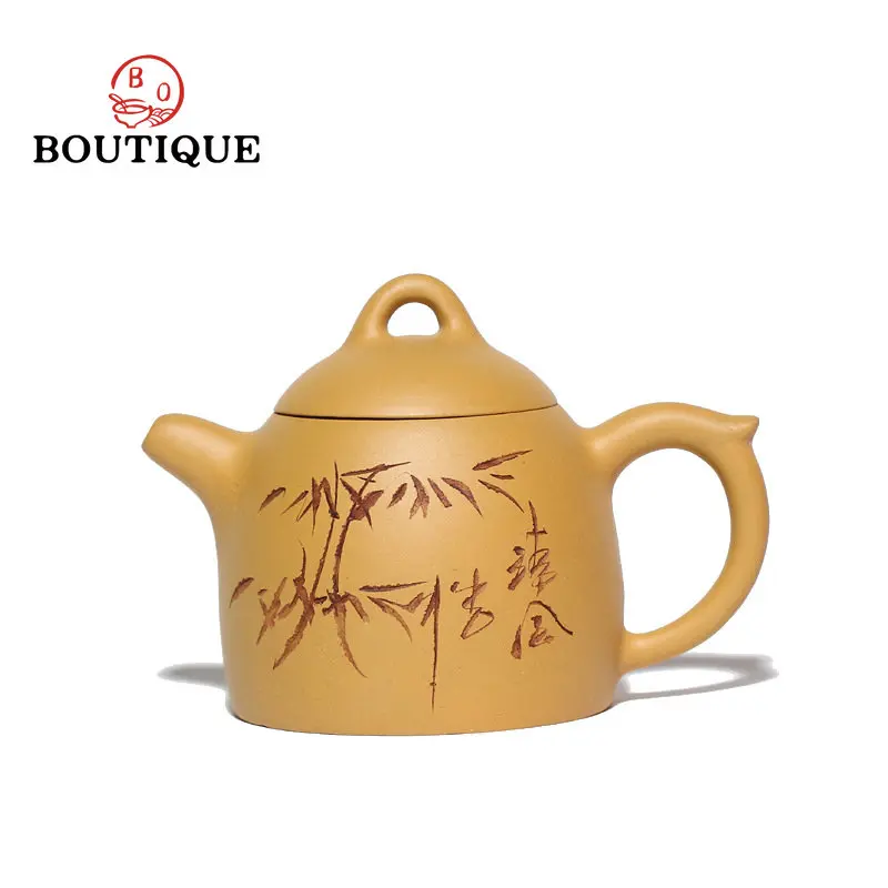 

290ml High End Yixing Purple Clay Teapot Raw Ore Gold Segment Mud Pot Handmade Green Bamboo Kettle Big Capacity Kung Fu Teaset