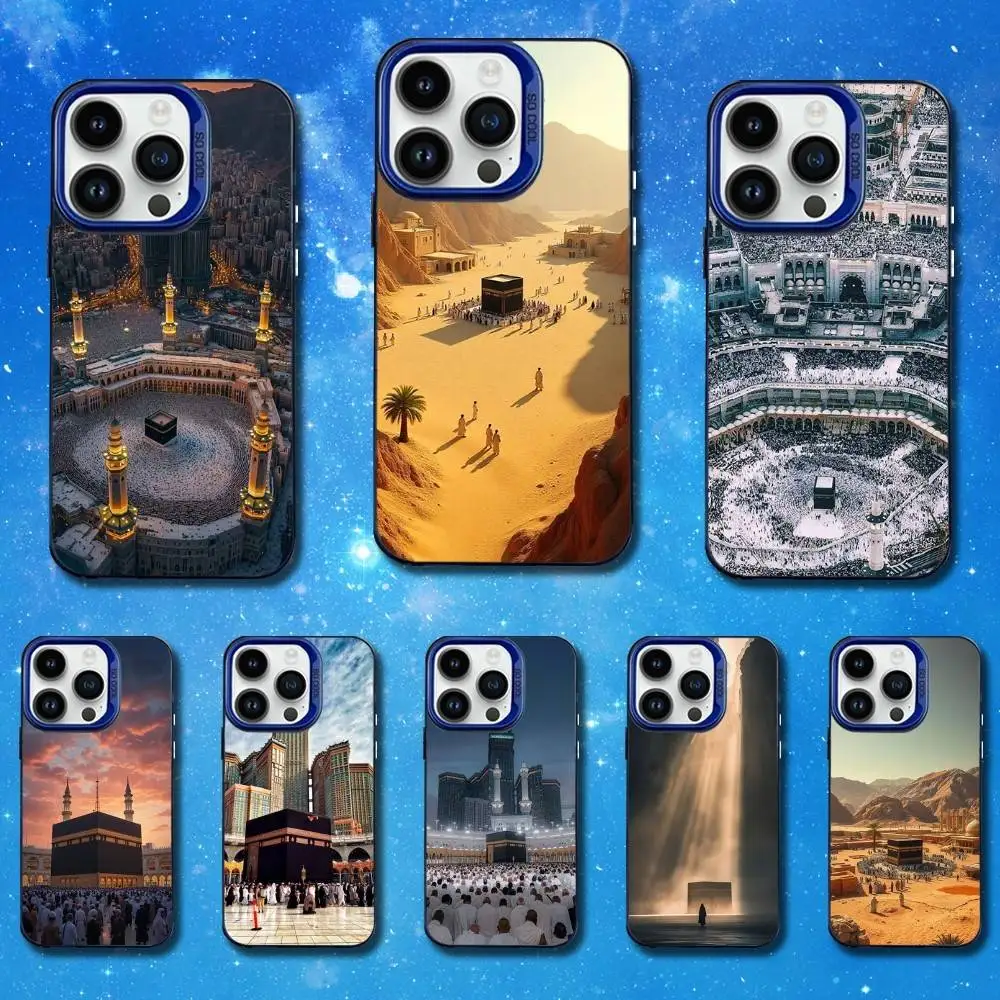 

IN Mecca Cover Pilgrims Phone Case For iPhone 11,12,14,13,15,16,Mini,XS,MAX,Pro,SE Blue Matte Silicone Cover