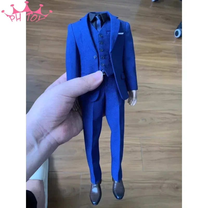 Toy Center 1/6 Scale England Gentleman Blue Suit Tie Black Shirt Clothes Model for 12inch Soldier Normal Figure Body