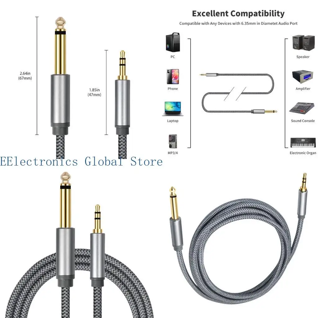 462B Premium 1/4Inch Male To 1/8Inch TRS Male Cable For Recording Studio