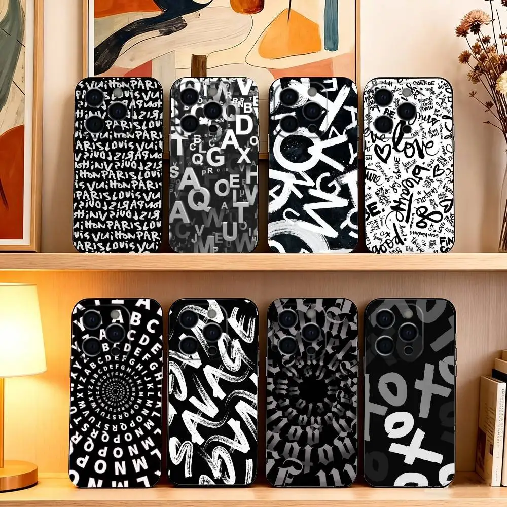 

Simple Letter Patterns Folds Texture Phone Case For iPhone 17,16,15,14,13,12,11 Plus,Pro Max,XS,Soft Silicone Black Cover