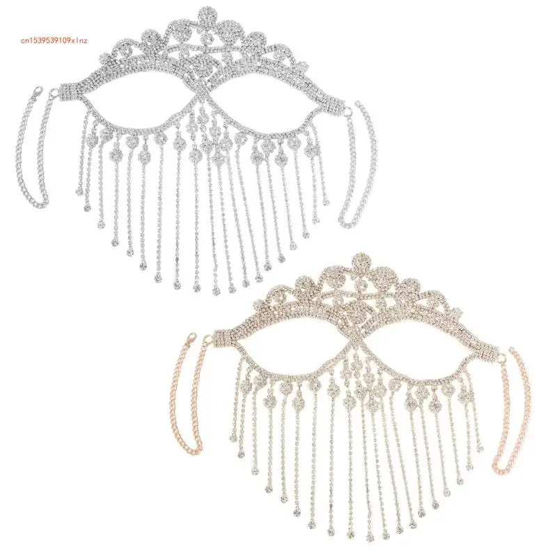 

Rhinestones Tassels Veil Mask Full Face Women Chain Face Mask Masquerade Dance