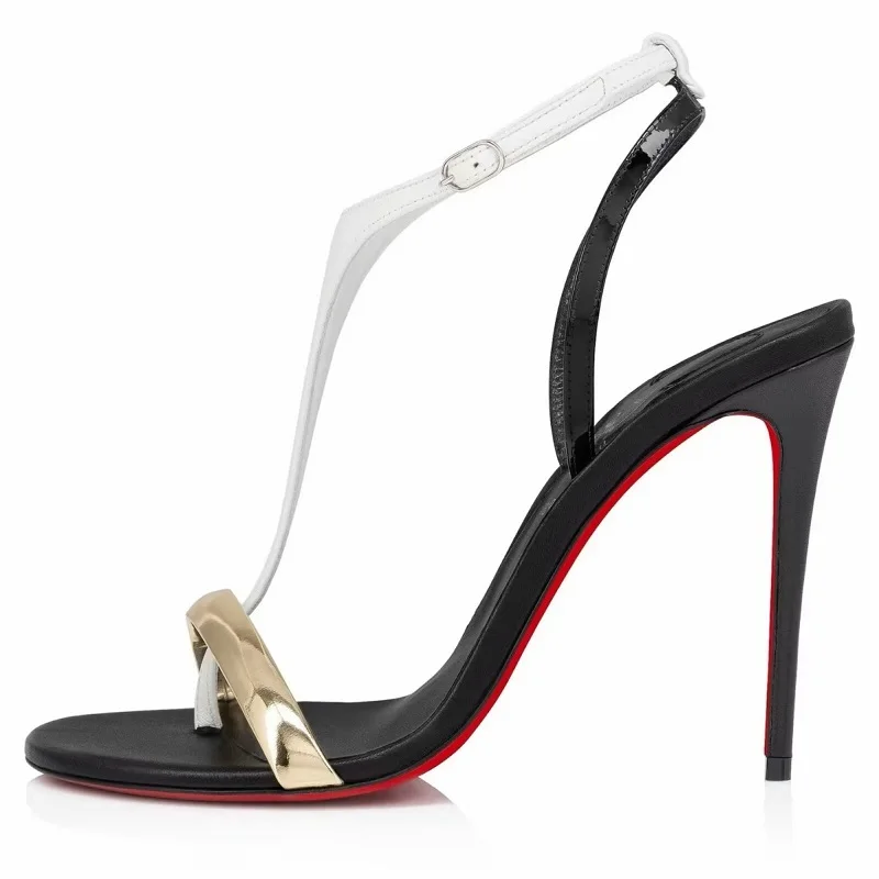 

Сандалии женские на тонком высоком каблуке, лаковые босоножки с круглым носком, одна линия, лаковые классические туфли, лето