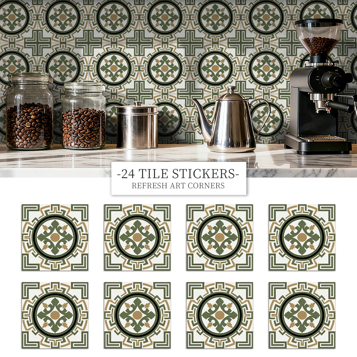 

36 pieces of minimalist floral tile stickers, self-adhesive wall stickers, waterproof kitchen, bathroom and home decoration