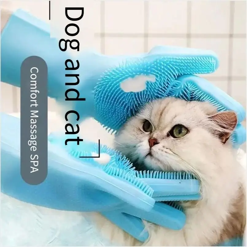 

Pet Grooming Bathing Gloves Dog Cat Bathing Shampoo Scrubber Magic Massaging Cleaning Cleanner Sponge Silicon Hair Removal Glove