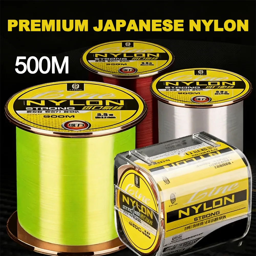 VIKINGAR 500m Hi-Vis Nylon Fishing Line Japan Super Strong Monofilament High Visible Chartreuse Red Clear Line Sinking Pesca