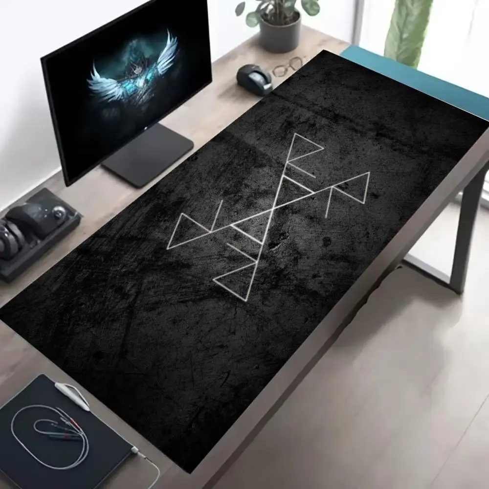 Linear simple rune symbol desk mat cold functional non-slip edge  natural rubber minimalist dark non-slip stitched mouse pad