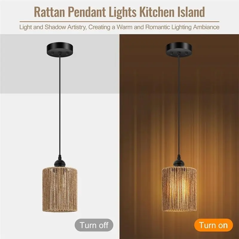 2 Pack Handwoven Wicker Shade Woven Paper Rope Pendant Light Shade For E26 And E27 Light Sockets.-A21R