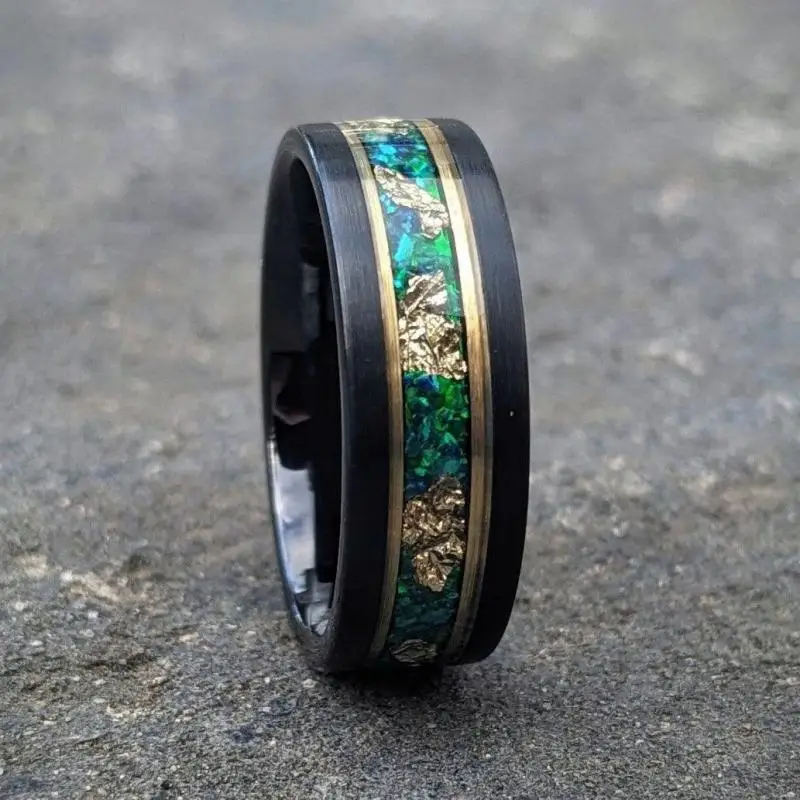 High-End Tungsten Steel Men\'s and Women\'s Rings Inlaid with Red Grind, Gold Foil and Iron Nail, Retro Rings
