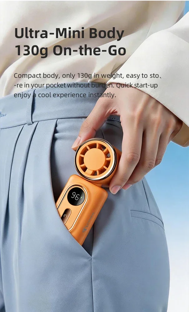 Tragbarer Mini-Ventilator, kleiner Handventilator, 5 Geschwindigkeiten, 3000 mAh, USB wiederaufladbar, LED-Anzeige, 180° ° Drehbare Clip-Kühlventilatoren – Detail 4