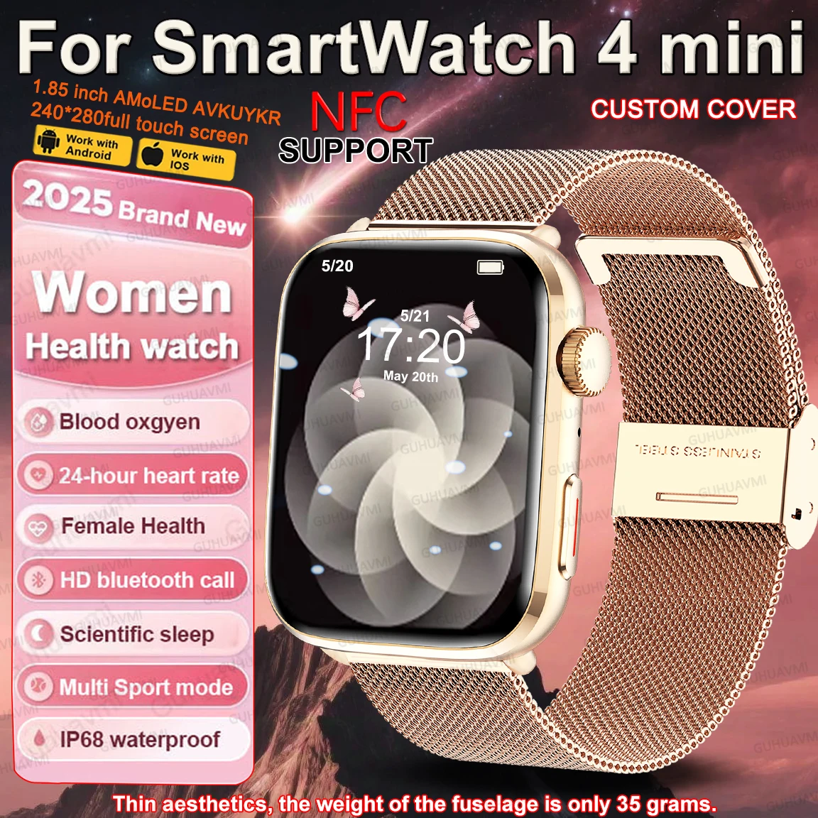 

2025New NFC SmatWatch Women Menstrual Sleep Tracking Health Blood Pressure Bluetooth Call SmarWatche Ladies For SmartWatch 4mini