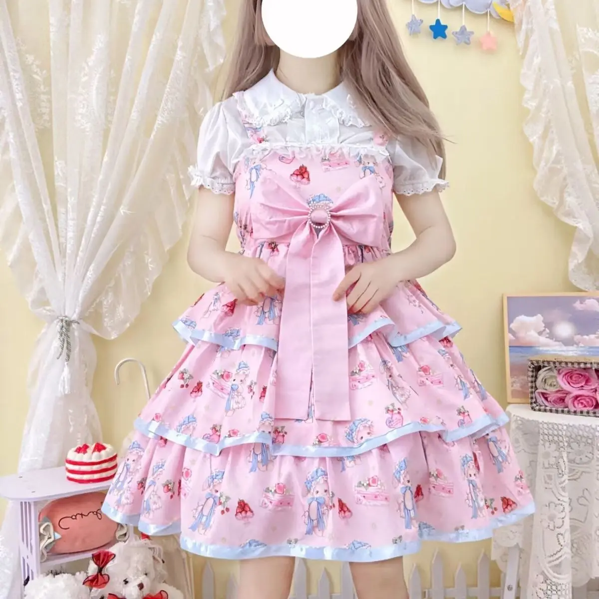 

Lolita genuine original Lolita three-stage jsk cute suspender skirt vestidos de mujer Slight Strech dress for women