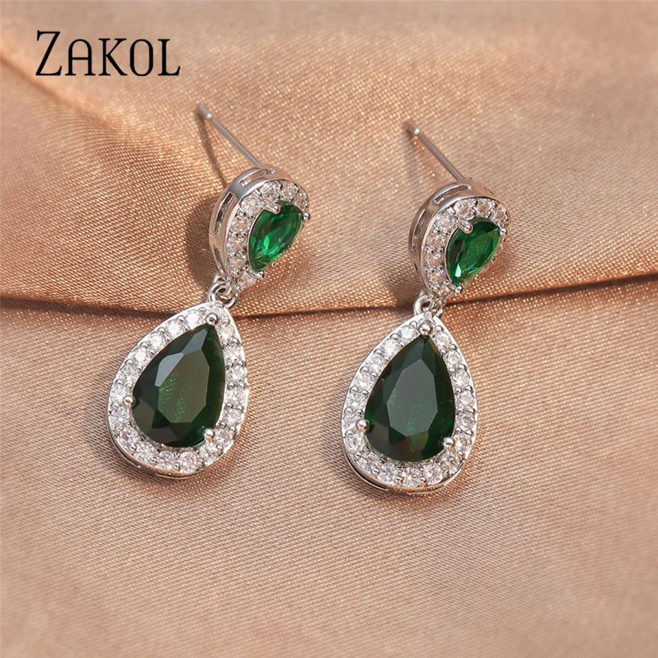 ZAKOL Classic Water Drop Cubic Zirconia Dangle Earrings for Women Gorgeous Shiny Crystal Wedding Party Jewelry