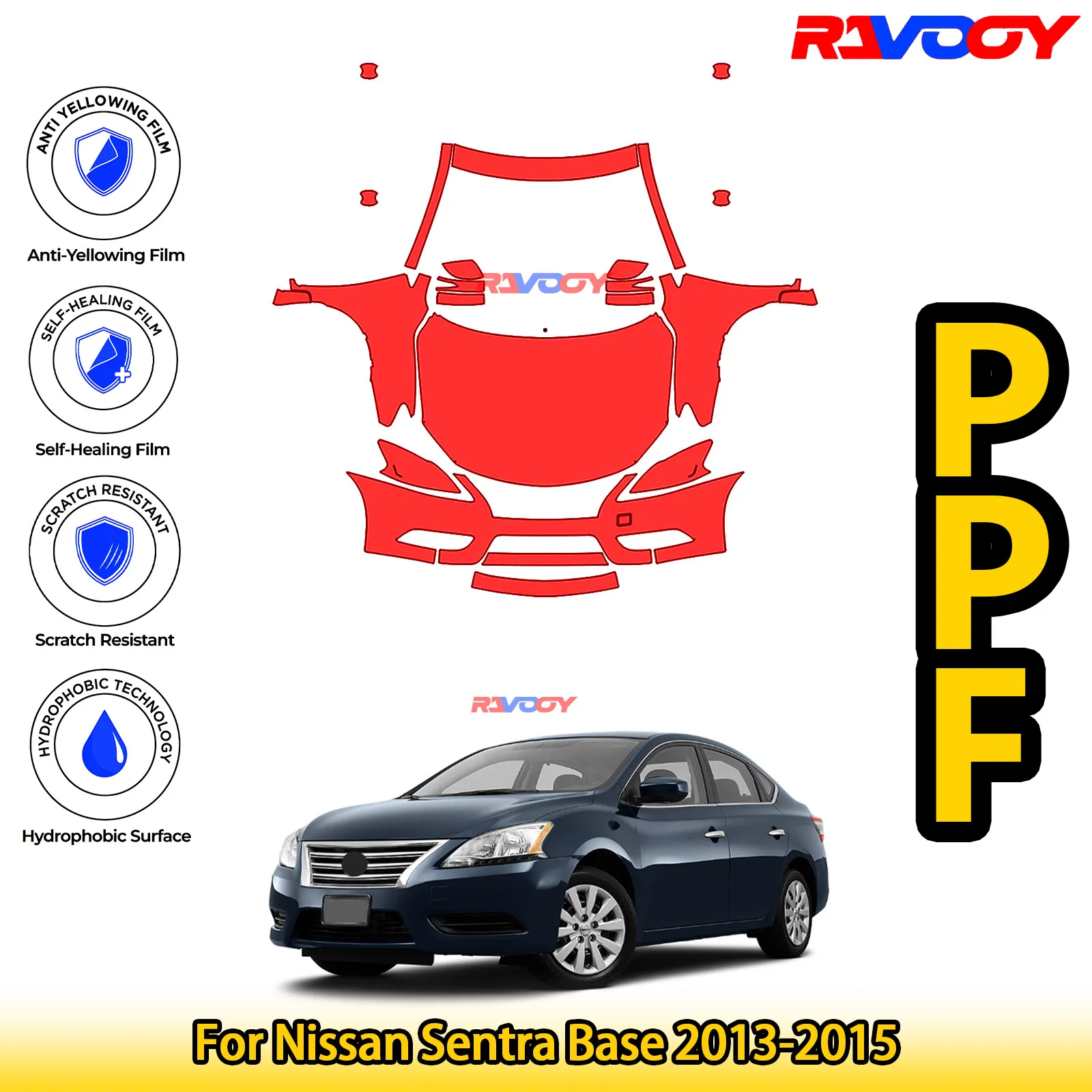 

Для Nissan Sentra Base 2013-2015 глянцевая матовая черная предварительно вырезанная передняя защитная пленка PPF Kit