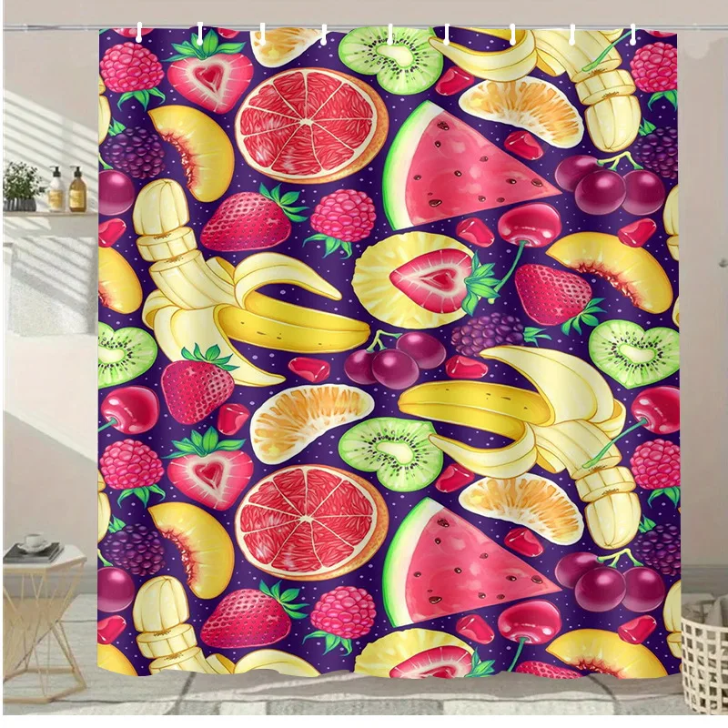 

Cartoon fruits Washable Dirt-Resistant Shower Curtain Shower Head waterproof Polyester Bath Curtain For Home Decor Accessories