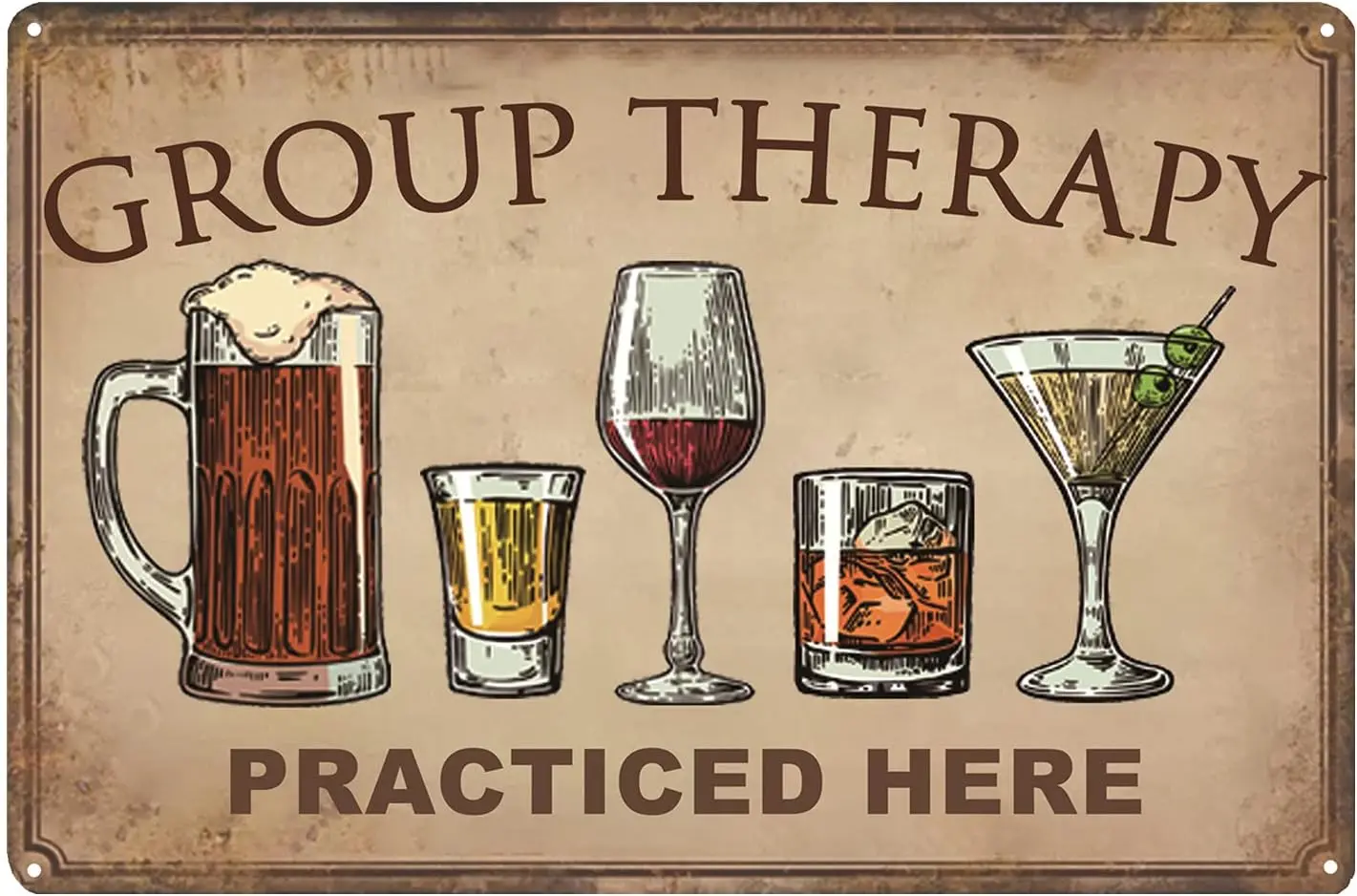 Bar Wall Decor Beer Signs Metal Tin Sign For Patio Backyard And Pool，Group Therapy Practiced Here Funny Personalized Vintage Hom