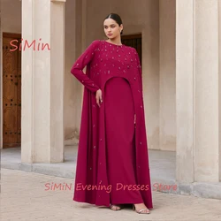 Simin Saudi Scoop Neckline Beaded Crepe Long-Sleeves Grace Prom dresses Ankle-Length Arab Evening Party dresses for women 2024