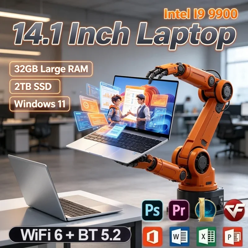 2026 New Model Notebook PC 14.1 Inch Windows 11 Intel Core i9‑9900 32GB RAM 2TB SSD Fast Running Laptop For Home Office Use