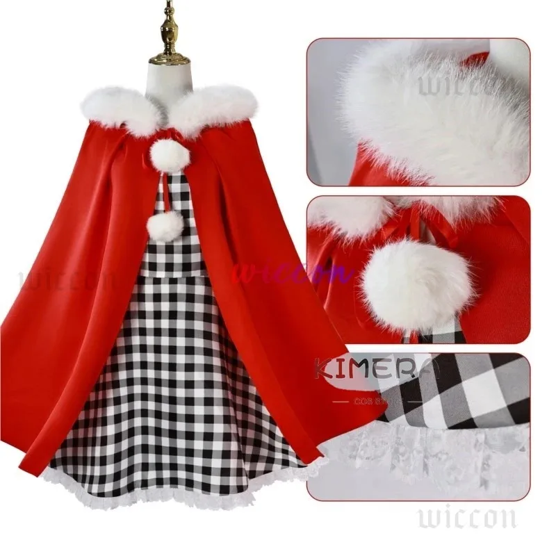 

a7d@Anime Cindy Lou Cosplay Costume Cindy Plaid Dress Red Cloak Outfit Blond Wig Women Kids Halloween Party Suit Christmas Gifta