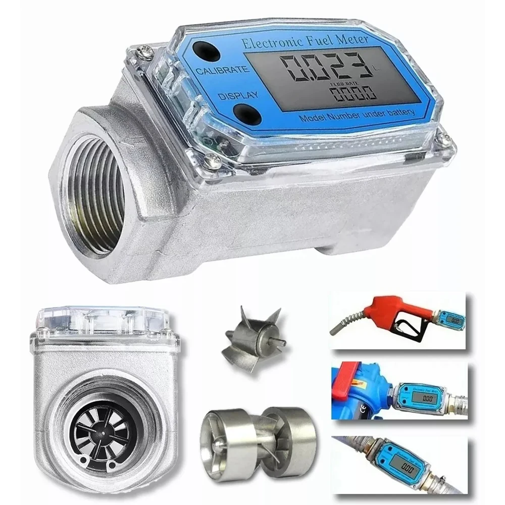 1 Inch Turbines FlowMeter LCD Digital Flowmeter 10-100LPM ±1% Accuracy for Diesel Gasoline Kerosene Methanol Water