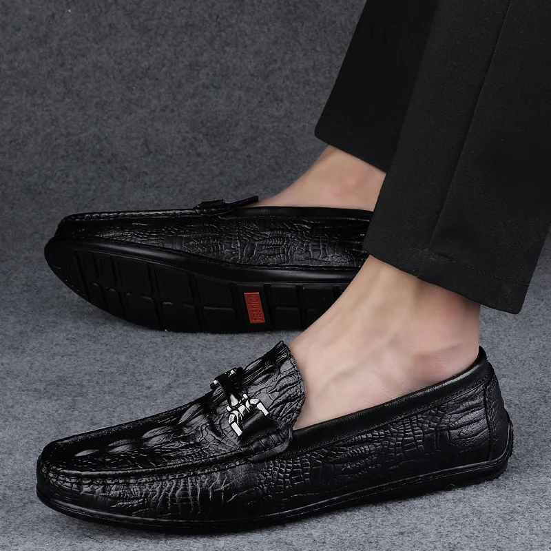 Genuine Leather Men Casual Shoes Luxury Brand New Mens Loafers Moccasins Breathable Slip on Black Driving Shoes Plus Size 37-45