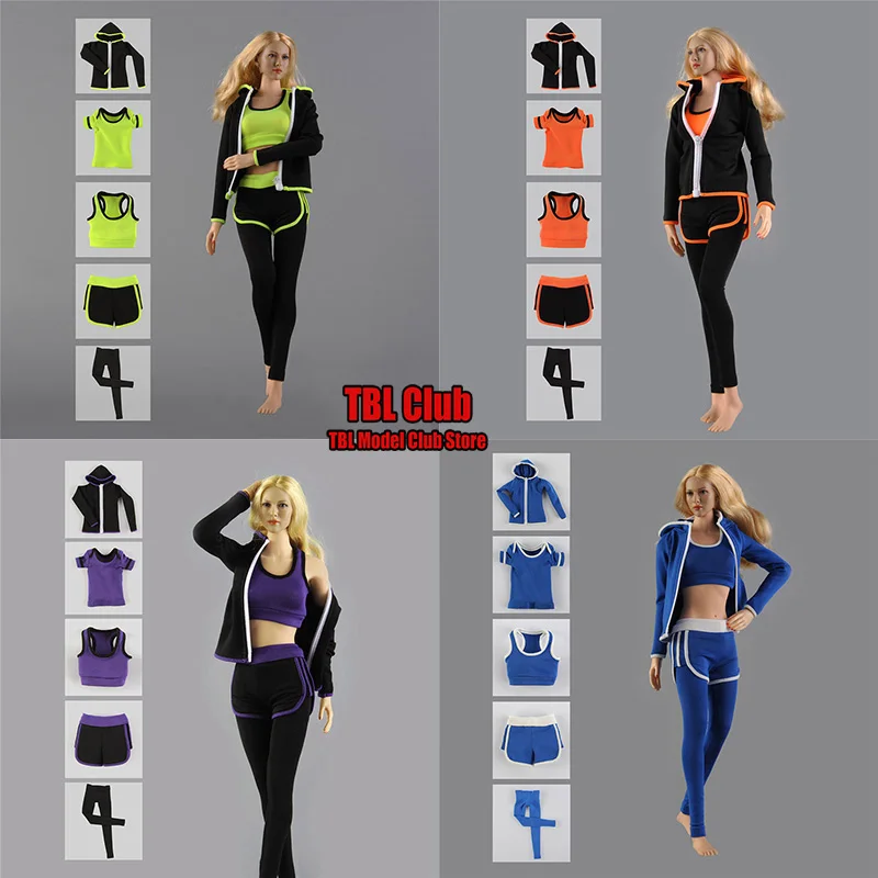 

THREEQ TQ2088 Five-Pieces 1/6 Scale Women Soldier Casual Stretch Sportswear Yoga Wear Clothes Model for 12'' Action Figures Body