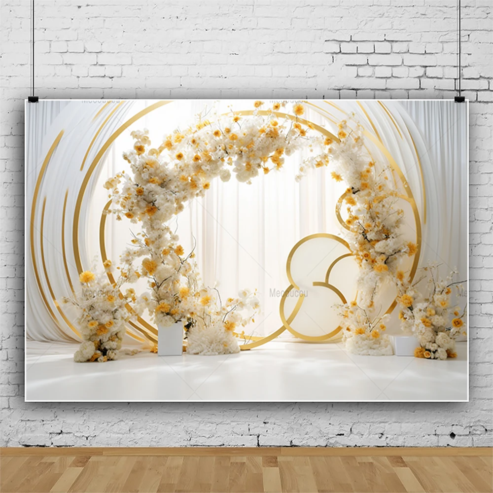 Romantic Wedding Background 3D Arched Garland White Flower Wall Photoshoot Valentine\'s Day Bridal Shower Customized Banner