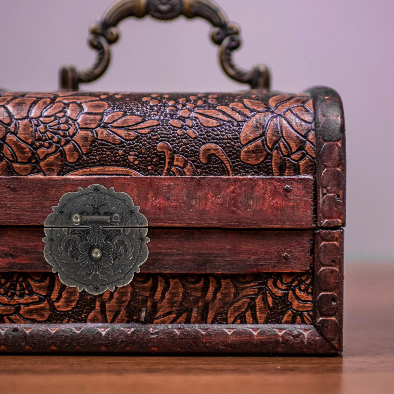 

Retro Wooden Box Clasp Hasp Furniture Lock Cabinet Latch Decorative Vintage Buckle Round Edge Easy Installation Screws