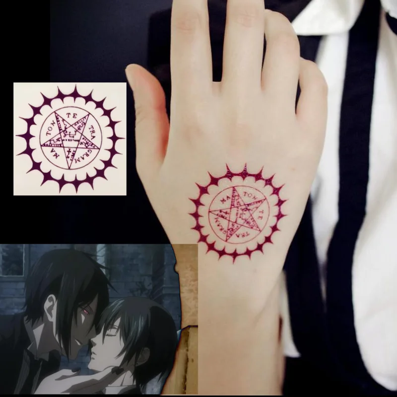 Waterproof Temporary Tattoo Stickers Black Butler Contract Tattoo Stickers Cosplay Body Wrist Neck Fake Tattoo Men 5x5cm