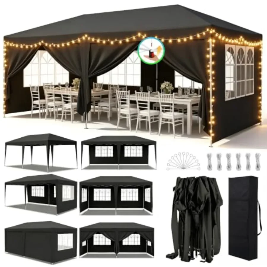 10x20 Upgrade Pop Up Canopy Outdoor Party Tent with 6 Sidewalls, Outdoor Wedding Party Tent Waterproof UV50 Commercial Canopy E