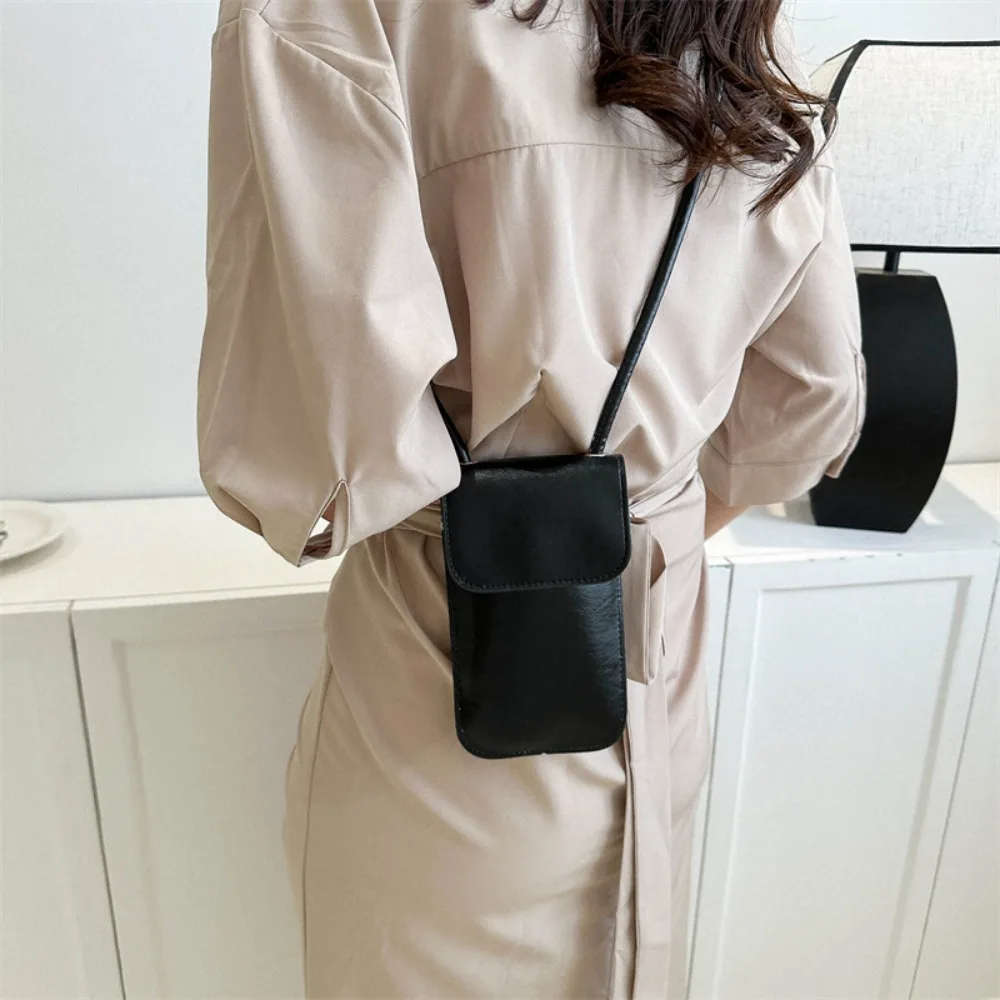 Causal Solid Color PU Leather Coin Purse Silver Y2K PU Wallet Small Square Bag Phone Bag Crossbody Shoulder Bag Girl