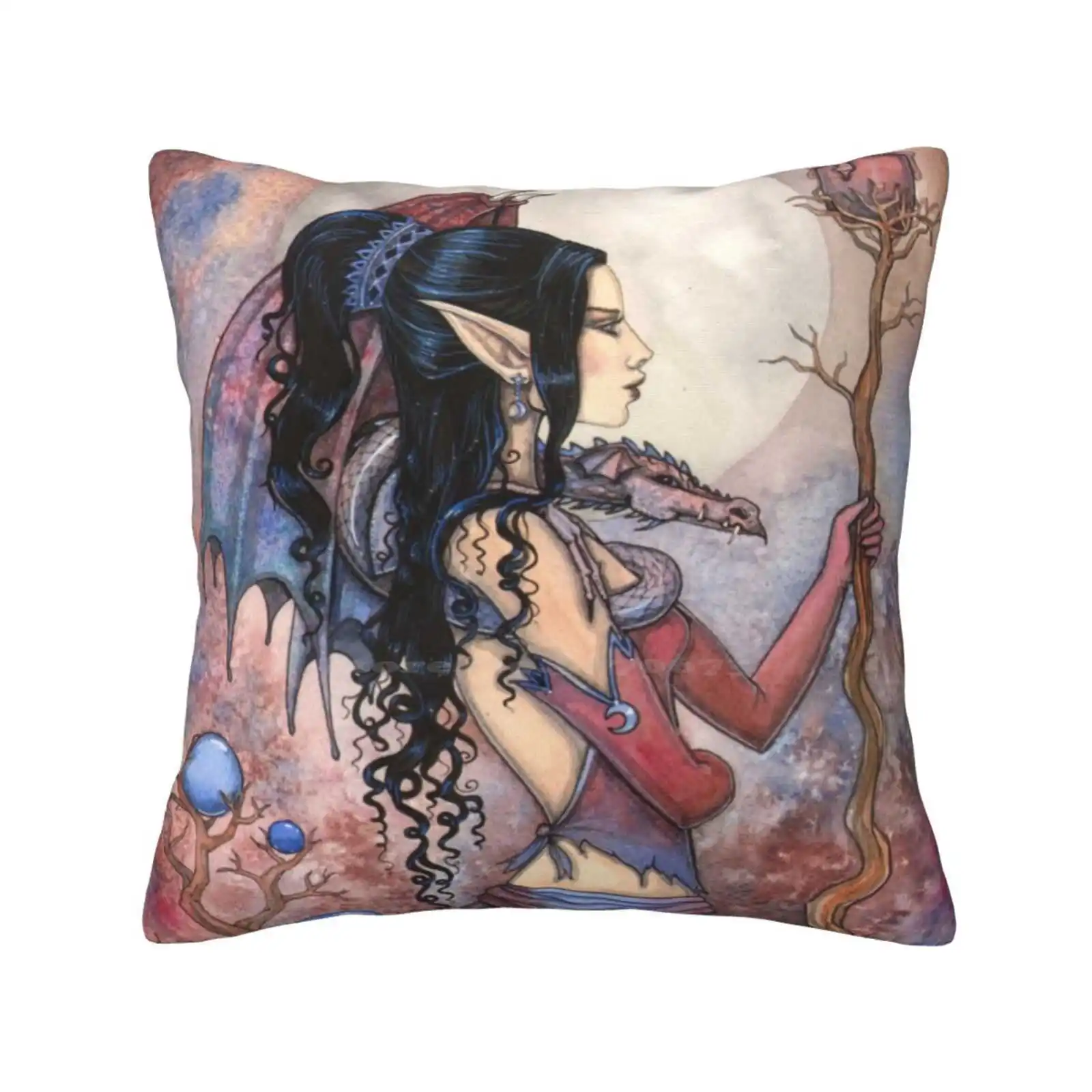 Dragon Girl Gothic Fantasy Art By Molly Harrison Fashion Sofa Throw Pillow Cover Pillowcase Fairy Faery Fairies Dragons Molly