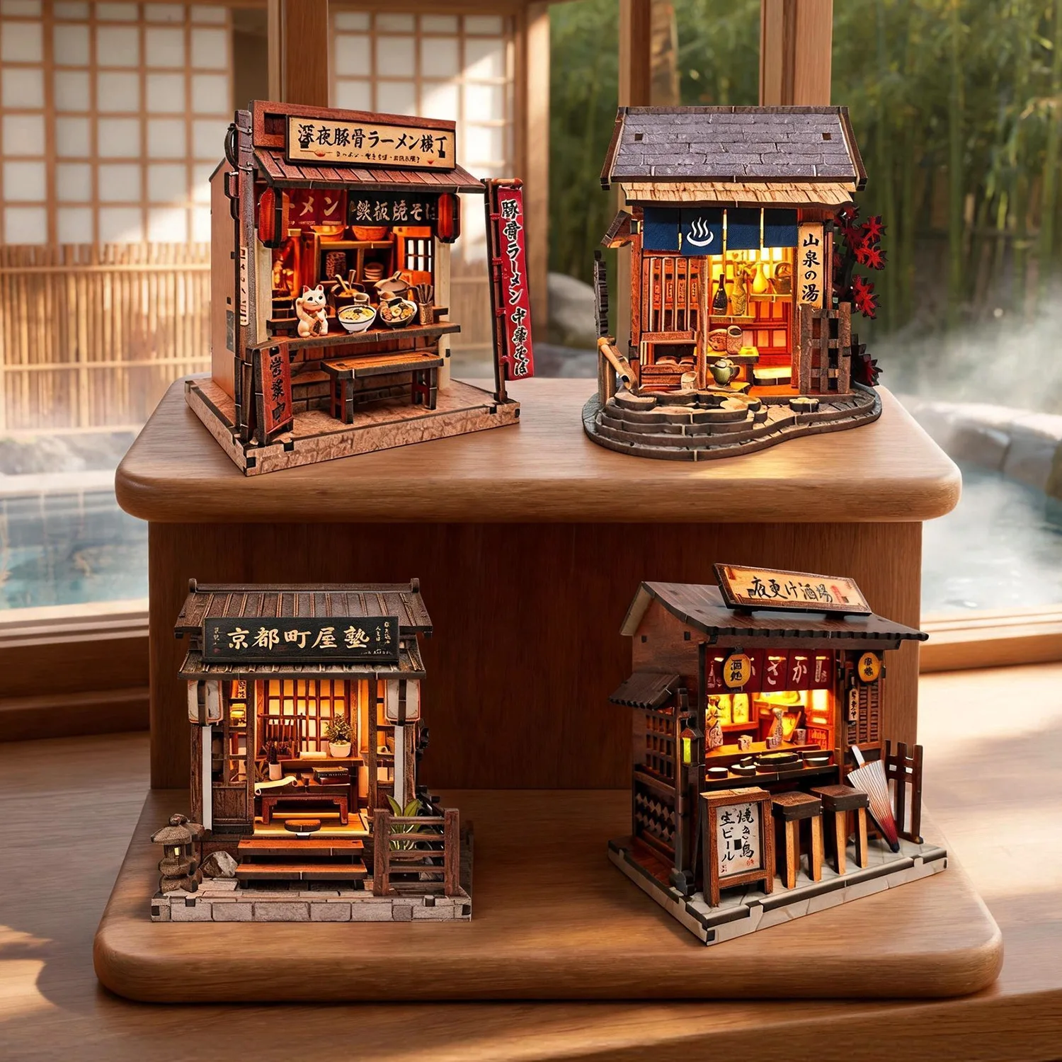 NEW DIY Wooden Japanese Mini Shop Cottage Casa Miniature Model Kits With Furniture Dollhouse for Friends Birthday Gifts