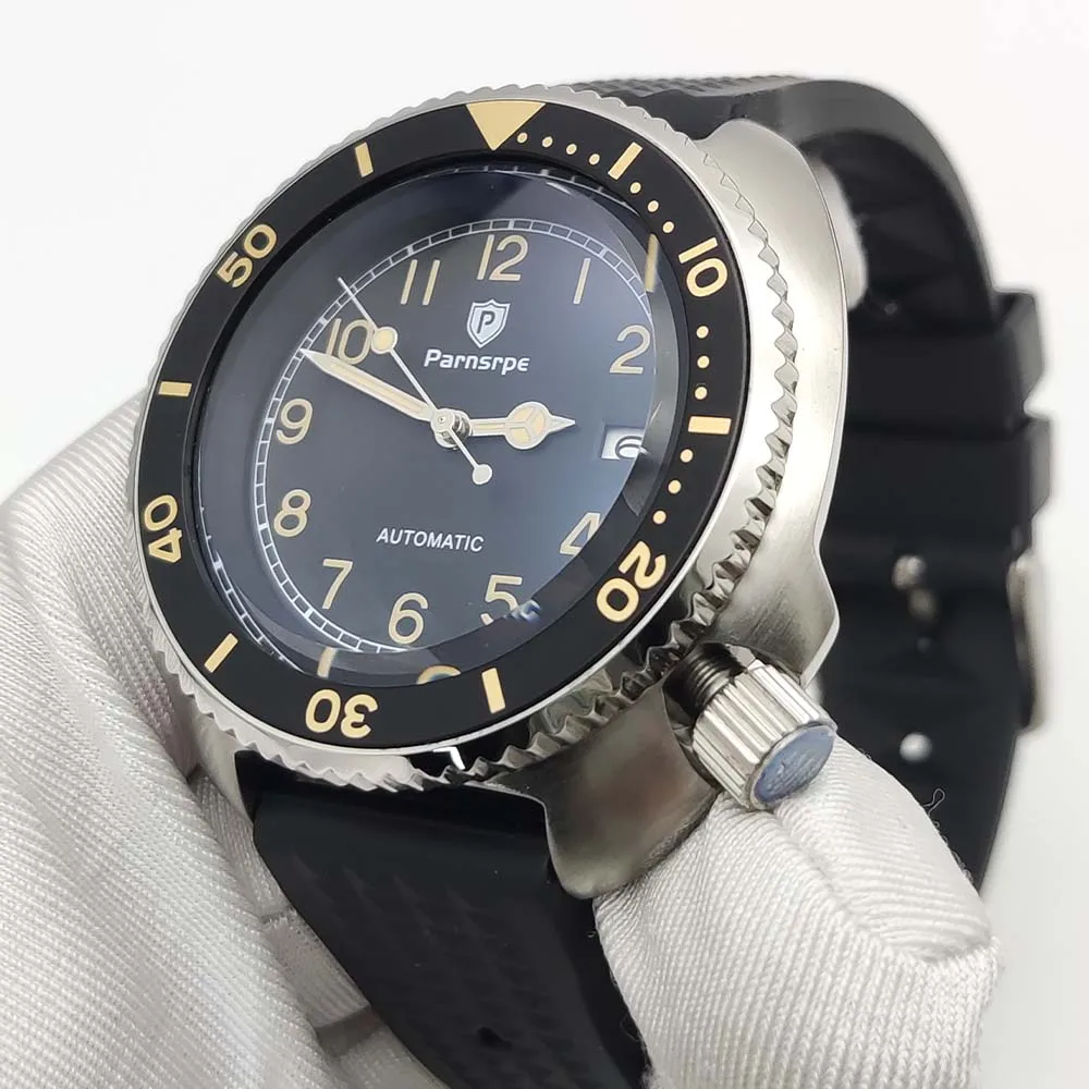 Parnsrpe - Nuovo vetro zaffiro premium da uomo, movimento meccanico automatico NH35, orologio in acciaio inossidabile resistente all'acqua da 42 mm